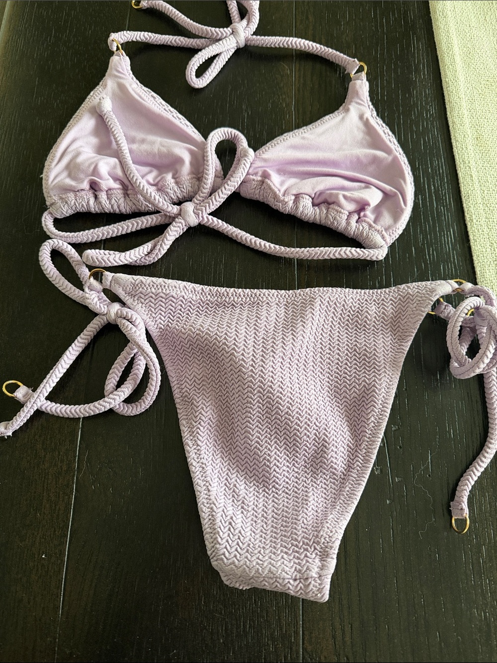 Lavender Textured Rope-Trim Triangle Bikini - Picture 6 of 6
